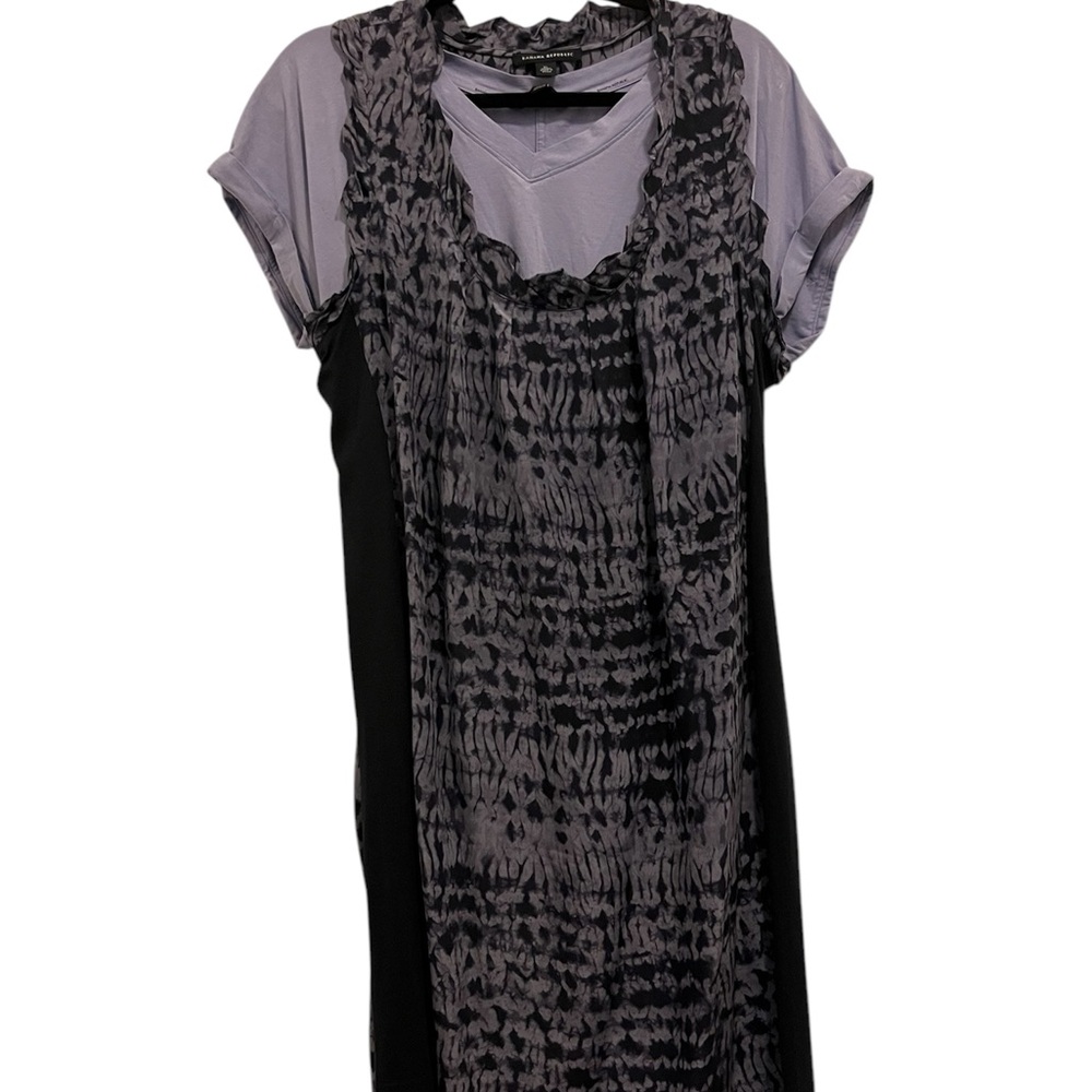 (Bundle) Banana Republic XL Sleeveless Silk Black, Lavender Patterned Dress+tee